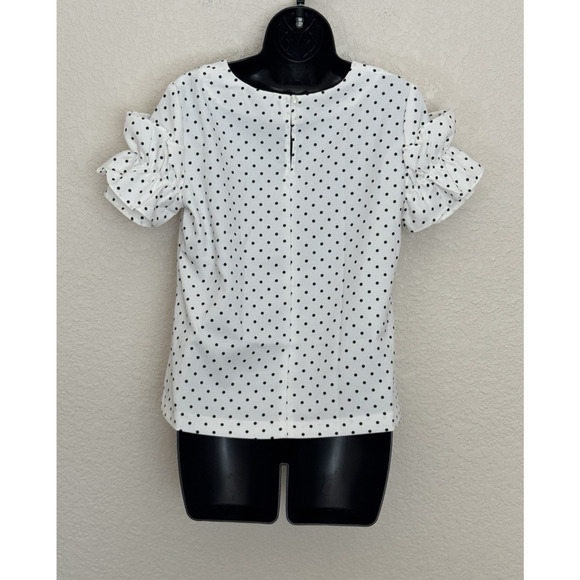 Banana Republic Womens Blouse White Short Sleeve Ruffle Top Polka Dot Classic, S - Picture 3 of 7